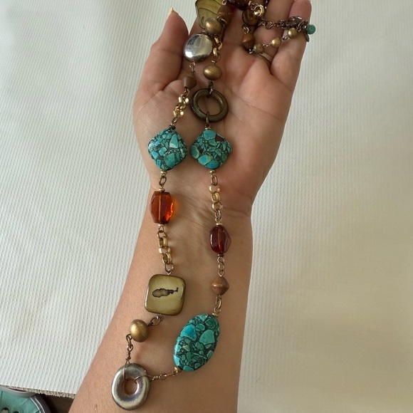 Turquoise and Brown Beaded Necklace - Picture 3 of 11